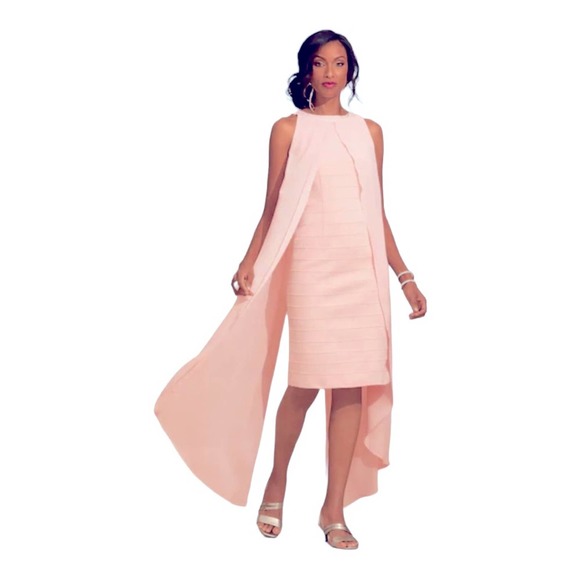 Midnight Velvet Pastel Pink Knee Length High Low Wedding Guest Cocktail Dress - Picture 1 of 16